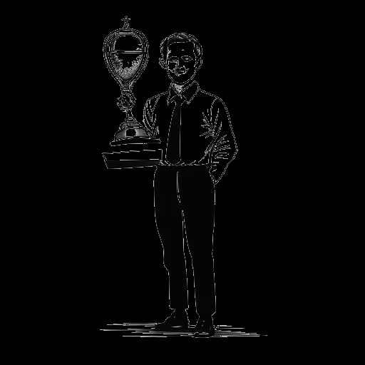 Strichzeichnung eines Mannes, der einen Pokal hält und vor einer deutschen Flagge steht, und Oğuz Yılmaz repräsentiert.