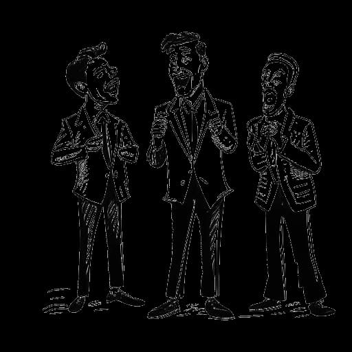 Strichzeichnung von drei Männern, die auf der Bühne Comedy darbieten, und Oğuz Yılmaz und Y-Titty repräsentieren.