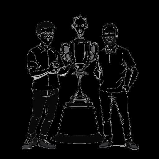 Strichzeichnung von drei Männern, die einen Pokal halten und vor einem YouTube-Logo stehen, und Oğuz Yılmaz und Y-Titty repräsentieren.