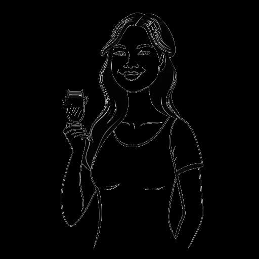 Dibujo de arte lineal de una mujer que representa a Alessia Cara, sosteniendo un premio Grammy con un símbolo de hoja de arce y el texto 'Mejor Artista Nuevo'.