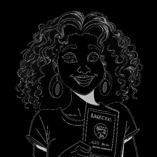 Dibujo de arte lineal de una mujer que representa a Alessia Cara, con cabello rizado sosteniendo una entrada de cine con el póster de la película Disney's Moana en el fondo.