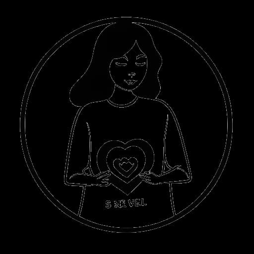 Dibujo de arte lineal de una mujer que representa a Alessia Cara, sosteniendo un disco con un corazón y el texto 'Save The Children', y '21' flotando arriba.
