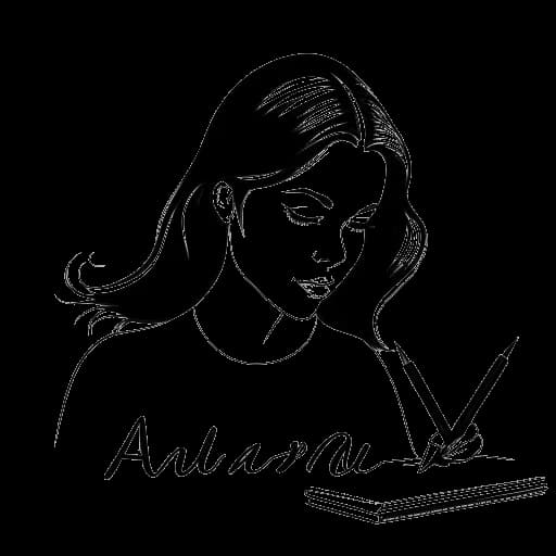 Dibujo de arte lineal de una mujer que representa a Alessia Cara, escribiendo en un papel. El fondo muestra 'Alessia' y 'Cara' separados por una línea delgada.