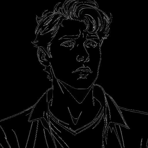 Line art drawing of a teenage boy, representing Jonah Beres, capturing an emotional performance in a contemporary scene, resonating with viewers, against a white backdrop