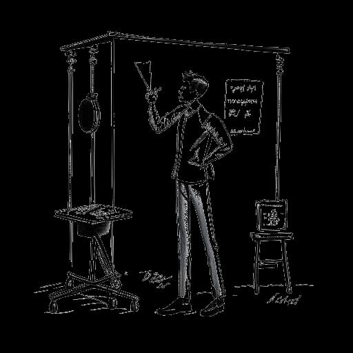 Line art drawing of a man, representing Jonah Beres, depicted on stage, with symbols of vintage clothing sales and music production, indicating his varied sources of income.