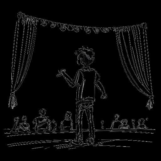 Line art drawing of Jonah Beres as a young boy starting his acting career with Broadway Bound BB