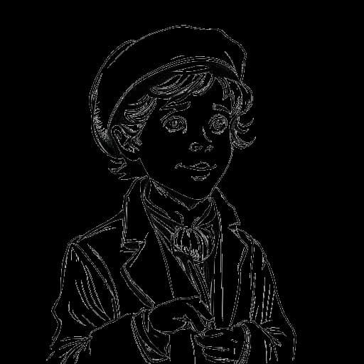 Line art drawing of Jonah Beres making his stage debut in A Christmas Carol