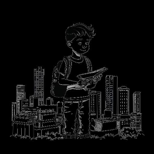 Line art drawing of Jonah Beres moving to LA for school