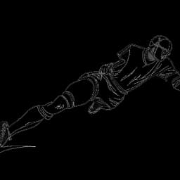 Disegno in stile line art di un portiere che effettua una parata agile, rappresentante Ante Čović.