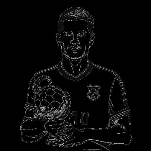 Line art drawing of a man in soccer gear, representing Ante Čović, holding an 'MVP' award, with the AFC Champions League logo in the background