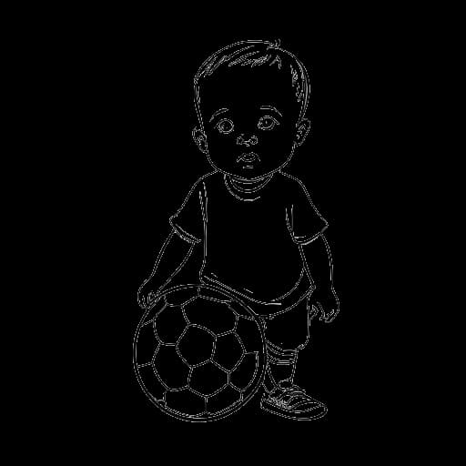 Line art drawing of a baby with a soccer ball, representing Ante Čović