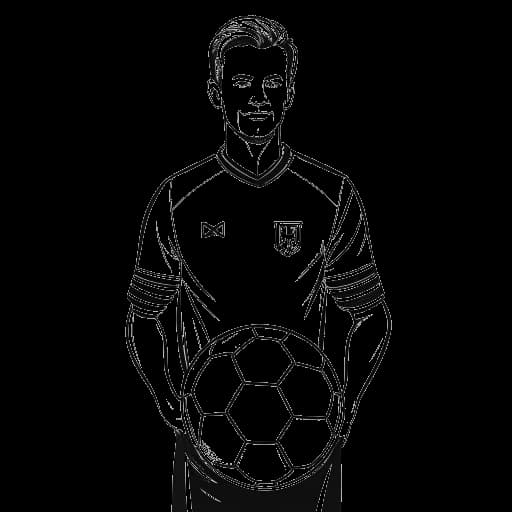 Line art drawing of a young man in soccer gear, representing Ante Čović, with logos of Marconi Stallions and Sydney Olympic in the background
