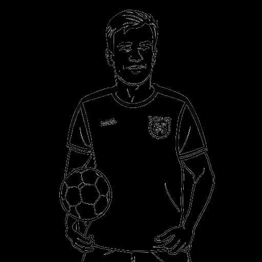 Line art drawing of a man in soccer gear, representing Ante Čović, holding an Australian flag, with the text 'World Cup playoffs 2006' in the background