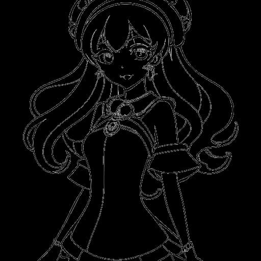 Strichzeichnung einer Frau, die AnniTheDuck in ihrem ersten Cosplay als Cure Marine aus Heartcatch Pretty Cure! zeigt