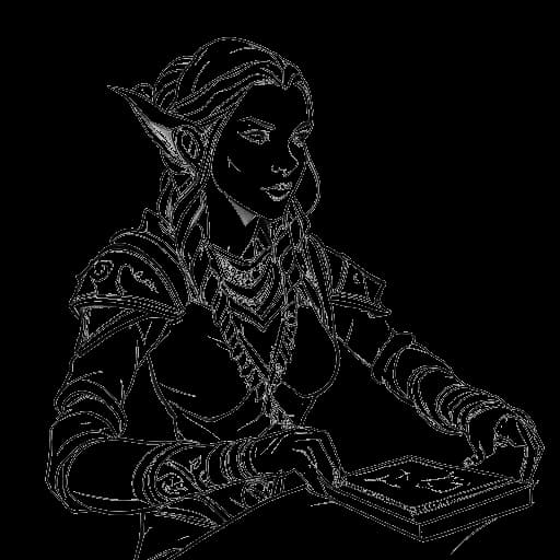 Strichzeichnung einer Frau, die AnniTheDuck beim Spielen von The Elder Scrolls V: Skyrim, ihrem Lieblingsspiel, zeigt