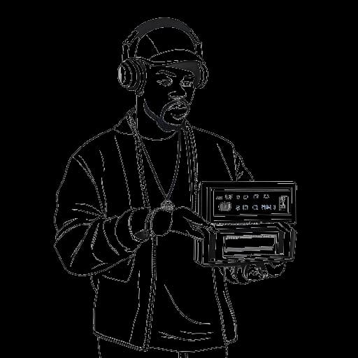 Strichzeichnung von Tee Grizzley, wie er sein Mixtape 'Half Tee Half Beast' hält, das er im April 2022 veröffentlichte