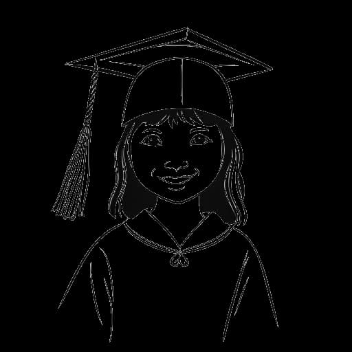 Desenho em arte linear de uma jovem garota, representando Ice Spice, usando um chapéu de formatura e segurando um diploma