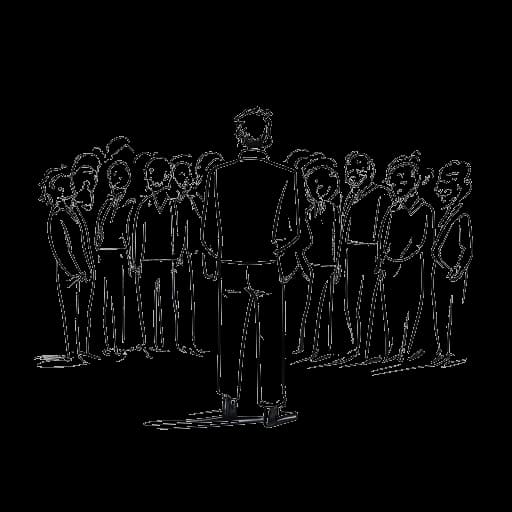 Dessin en noir et blanc d'un homme, représentant Apollo Legend (Benjamin Smith), faisant face à des défis juridiques. Cependant, il est soutenu par une campagne de financement participatif qui le soutient. Le dessin est réalisé en noir et blanc, sur un fond blanc.