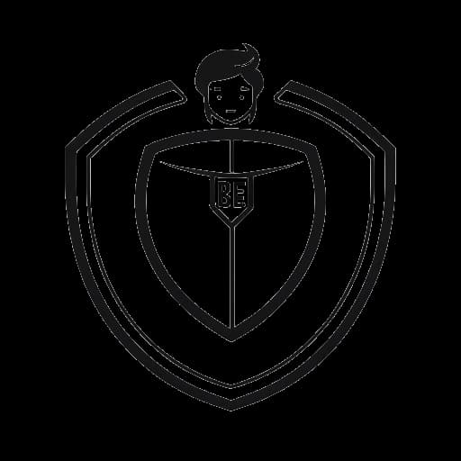 Desenho de arte em linha de uma pessoa segurando um escudo com o logotipo 'GoFundMe'.
