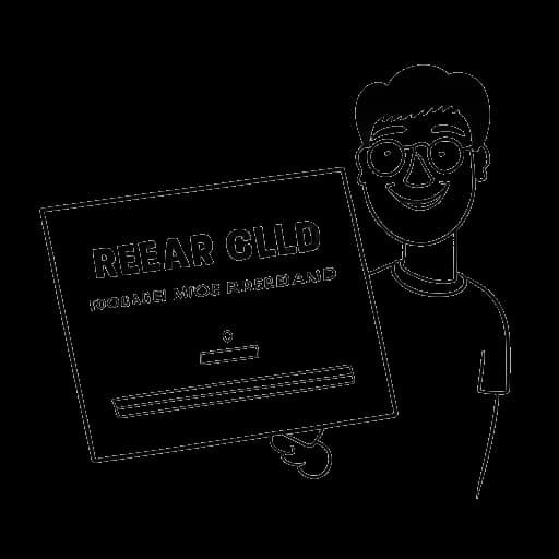Desenho de arte em linha de uma pessoa segurando um certificado com as palavras 'Registro Removido'.