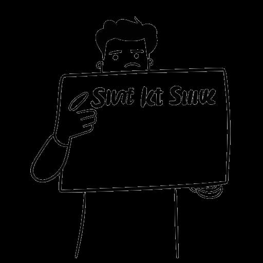 Desenho de arte em linha de uma pessoa segurando um cartaz com as palavras 'Chega de Bullying no YouTube'.