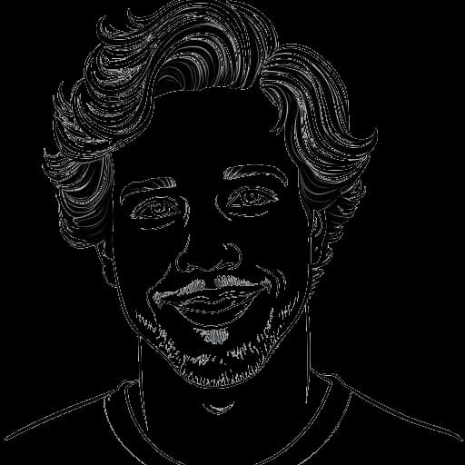 Line art drawing of David Dobrik, known for his personal life controversies, including his relationship with Liza Koshy, his comedic marriage to Lorraine Nash, and the allegations of misconduct by former members of the Vlog Squad.