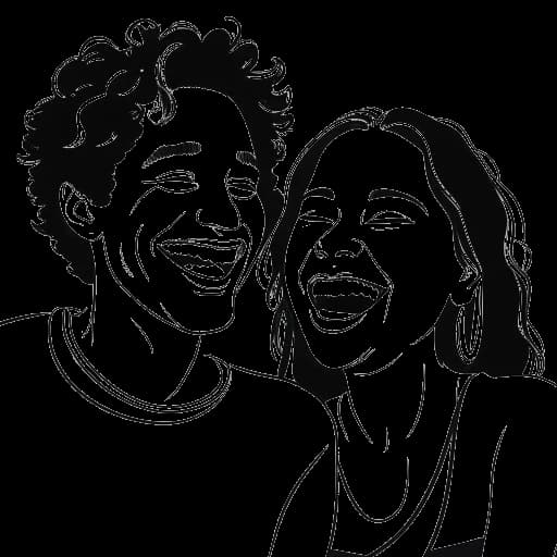 Dibujo de arte lineal de una pareja joven, representando a David Dobrik y Liza Koshy, riendo juntos.