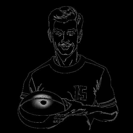 Lijntekening van een man, die Sterling K. Brown vertegenwoordigt, met een voetbal vasthoudend, en een filmposter van 'Any Given Sunday' op de achtergrond