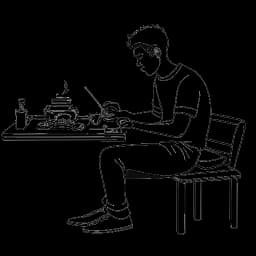 Disegno in stile line art di un uomo, che rappresenta Zedd, seduto al bancone di un sushi bar mentre gioca a un videogioco, con un pallone da calcio e una nota musicale accanto a lui, su sfondo bianco.
