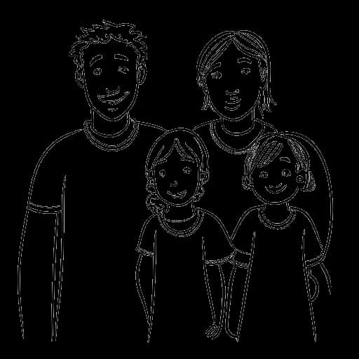 Strichzeichnung einer Familie mit drei Kindern, die die Adoptivfamilie von Andreas Bourani darstellt