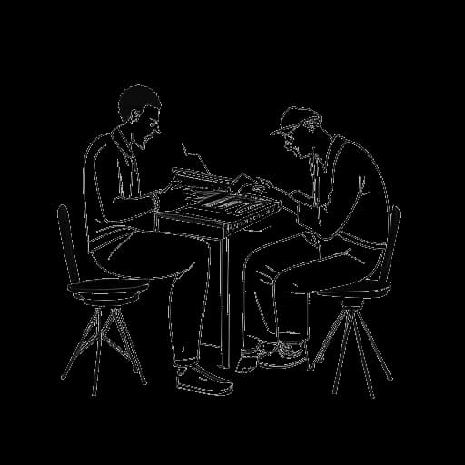 Strichzeichnung von zwei Männern, die zusammen Musik machen und Andreas Bourani sowie Unheilig darstellen