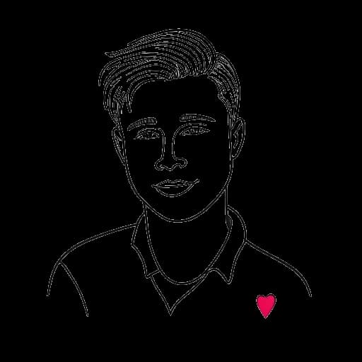 Dibujo de arte lineal de un hombre, representando a Cryaotic, con gafas, ojos azules y cabello castaño claro, sosteniendo una bandera del orgullo con la palabra 'pansexual' escrita en ella, todo en un fondo blanco.