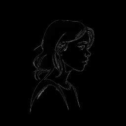 Lijntekening van een meisje dat Lil Tay vertegenwoordigt, bedachtzaam overkomt te midden van schaduwen die interne conflicten en de druk van roem symboliseren, allemaal tegen een witte achtergrond.