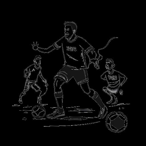 Strichzeichnung eines Mannes, der Knossi darstellt, Fußball spielt, mit anderen Webvideoproduzenten und einem Trymacs-Logo im Hintergrund