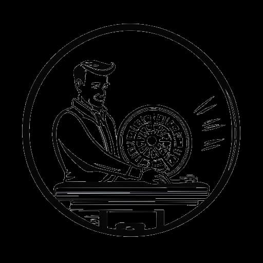 Strichzeichnung eines Mannes, der Knossi darstellt, moderiert eine Pokershow, mit einem Sport1-Logo und einem drehenden Poker-Rad im Hintergrund