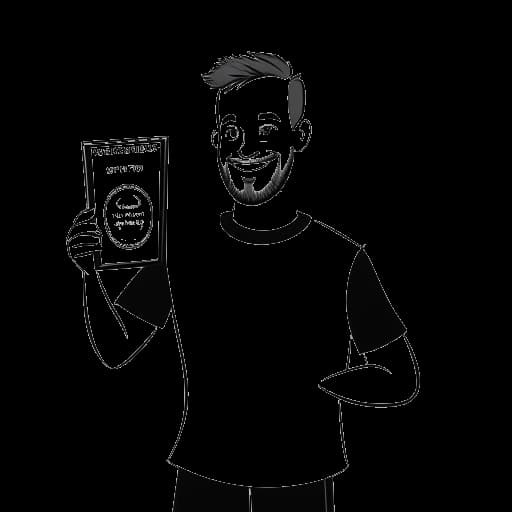 Strichzeichnung eines Mannes, der Knossi darstellt, hält einen YouTube-Play-Button-Award, mit einem Kalender im Hintergrund, der die Jahre 2008 und 2018 zeigt