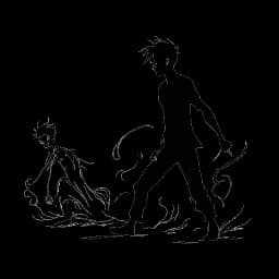 Strichzeichnung eines jungen Mannes, der Sido repräsentiert, der mit seinem eigenen Schatten konfrontiert ist und seine vergangenen Kämpfe mit kriminellen Aktivitäten und Sucht symbolisiert.