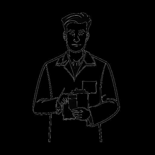 Strichzeichung eines Mannes, der Sido darstellt, der eine medizinische Ausrüstung hält und entschlossen aussieht