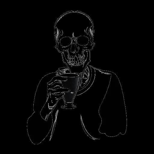 Strichzeichnung eines Mannes, der Sido darstellt, der einen Echo-Preis hält und eine Totenkopfmaske trägt