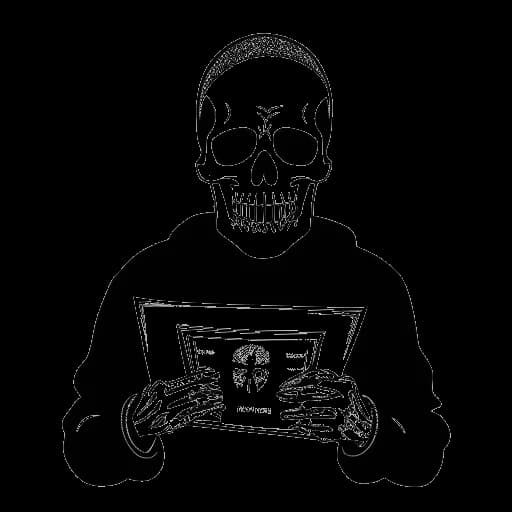 Strichzeichnung eines Mannes, der Sido darstellt, der ein #1-Album hält und eine Totenkopfmaske trägt