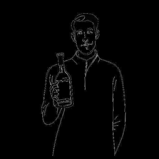 Strichzeichnung eines Mannes, der Sido darstellt, der eine Flasche Wodka und eine Flasche Gin hält