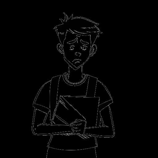 Strichzeichnung eines Mannes, der Sido darstellt, mit einem Schulordner und einem enttäuschten Gesichtsausdruck