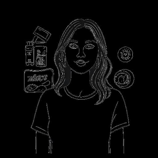 Line art drawing of a young woman, representing Lily Chee, showcasing logos of brands she has modeled for