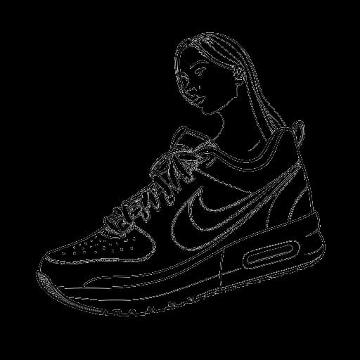 Line art drawing of a young girl, representing Lily Chee, modeling Nike shoes