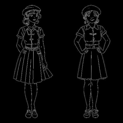 Line art drawing of a young woman, representing Lily Chee, in costumes from 'Chicken Girls' and 'Sunset Park'
