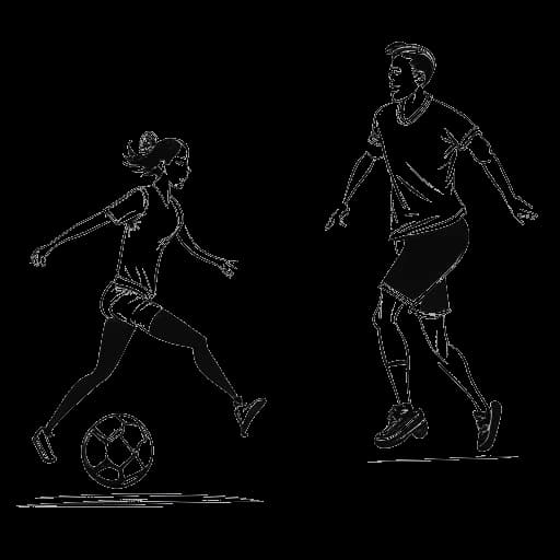 Strichzeichnung eines Mannes, der Sebastian Meyer (Rewinside) darstellt, der Fußball spielt, und einer lächelnden Frau, die sein persönliches Leben repräsentiert.