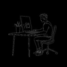 Strichzeichnung eines Mannes, der Sebastian Meyer (Rewinside) darstellt, der in der Nähe eines Computermonitors ein ansprechendes Video erstellt.