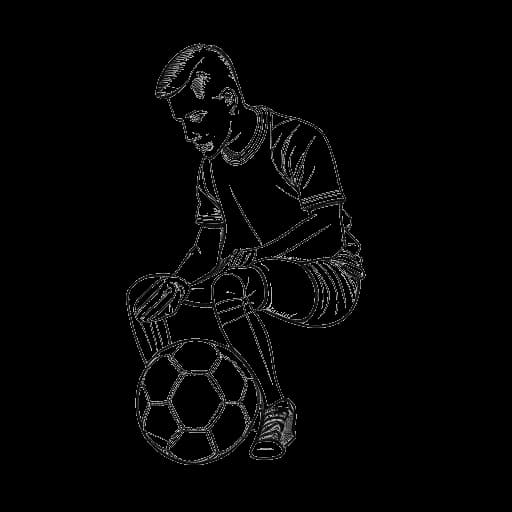 Strichzeichnung eines Mannes, der Rewinside darstellt, der einen Fußball hält und sein verletztes Knie in einem Verband reibt