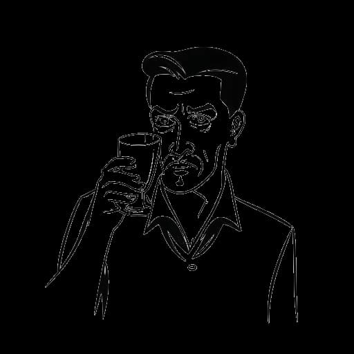 Strichzeichnung eines Mannes, der Rewinside darstellt, der ein Glas mit durchgestrichenem Gin Tonic hält und eine Grimasse macht