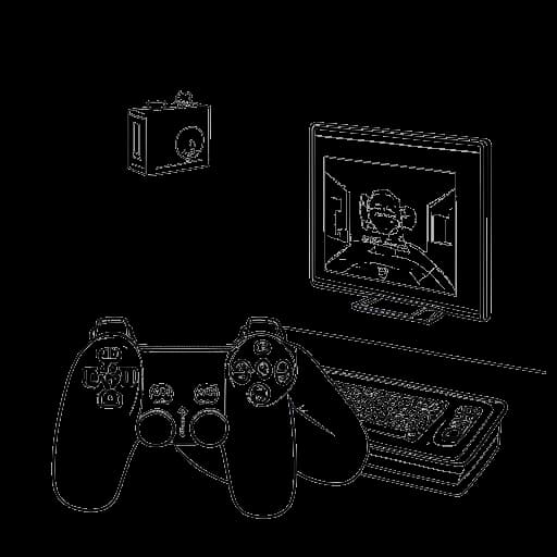 Strichzeichnung eines Mannes, der Rewinside darstellt, der einen Controller mit einem Minecraft-Spiel auf einem TV-Bildschirm und einem Kalender, der 7 Jahre anzeigt, hält